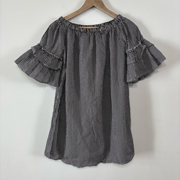 Rebellion Tops - Rebellion Black/White 100% Cotton Striped Bell Sleeve Blouse Size M